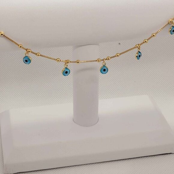 Brazilian 18k Gold Filled Baby Blue Evil Eye Anklet - Picture 4 of 5